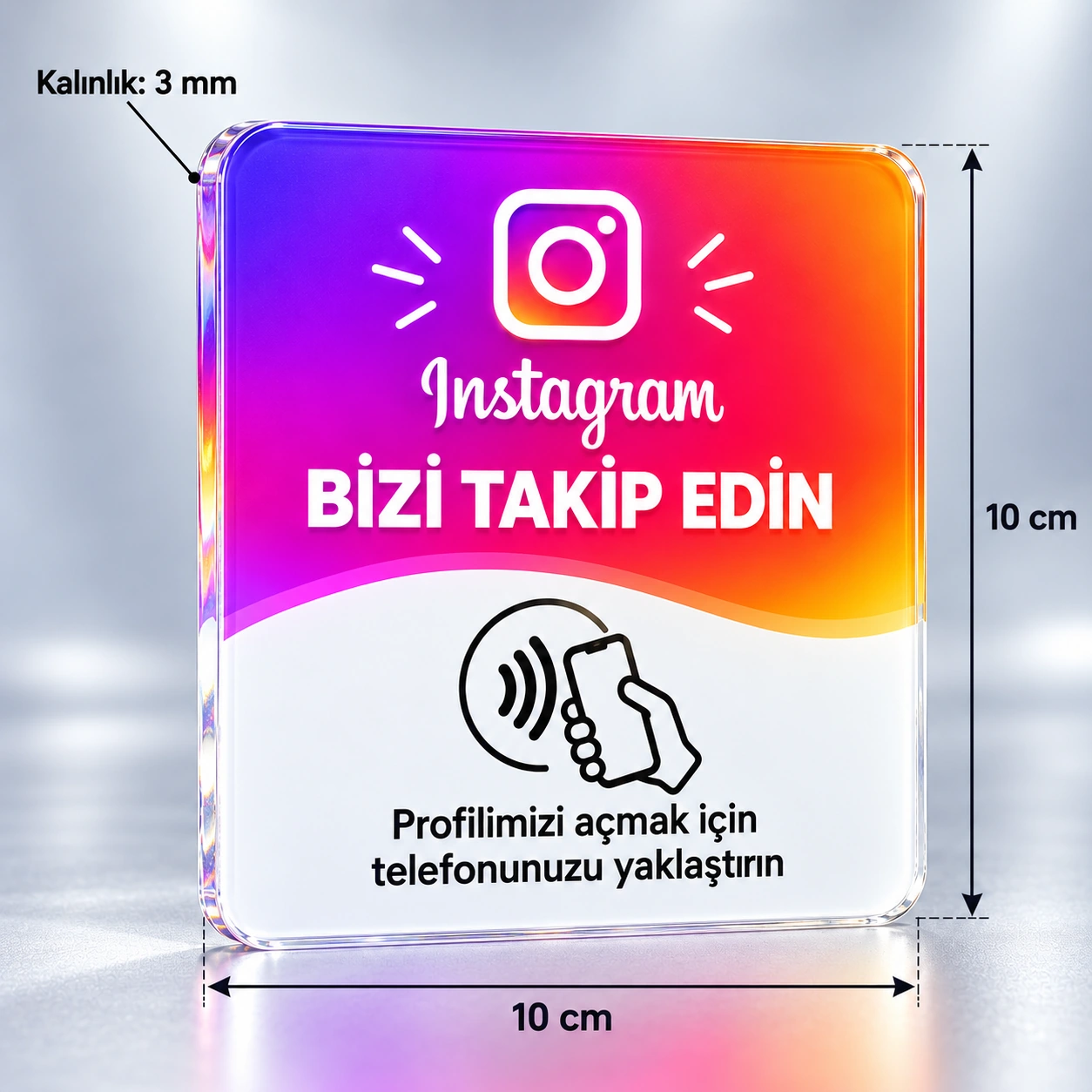Premium Cam Görünümlü Instagram Takip NFC Kartı - 10x10 cm 10x10 cm, 3 mm