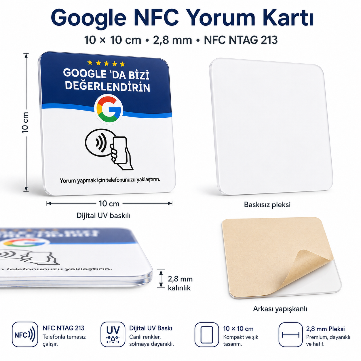 Google Yorum NFC PVC Kart 10×10 cm — tasarım örneği