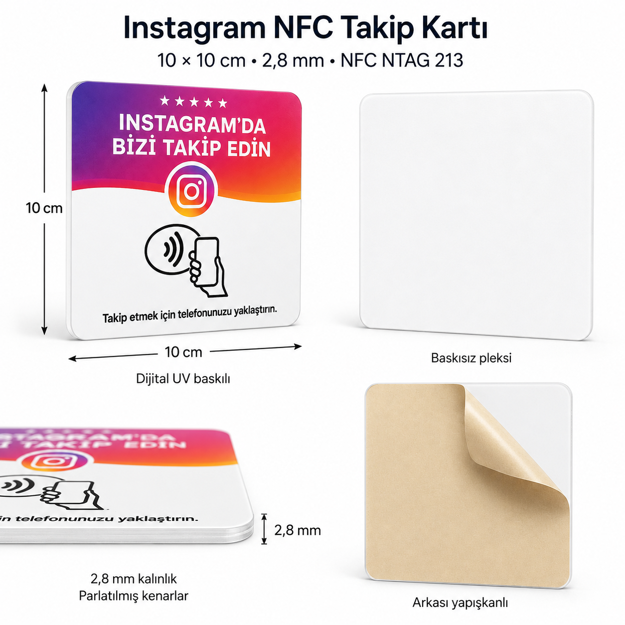 Instagram Takip NFC PVC Kart 10×10 cm — tasarım örneği