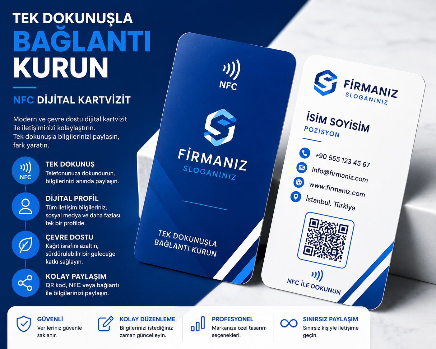 Tek dokunuşla bağlantı kurun NFC dijital kartvizit örneği